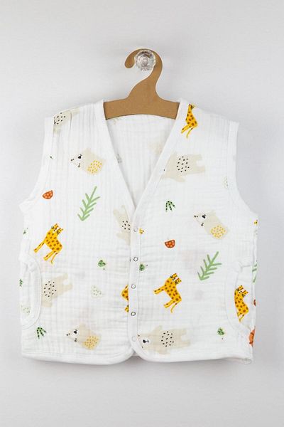 Bondilolly 100% Cotton Snap-On Muslin White Baby Vest