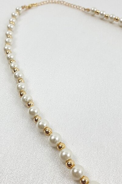 Ayenci Özel Tasarım Inci Ve Gold Renkli Küçük Toplu Kadın Kolye