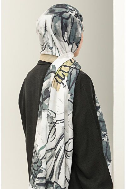 sefamerve Minelli Crepe Shawl 1435-08 - Smoke Light Mustard