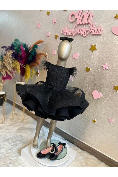 NA ADDESIGN Rochie de seara pufoasa din tul negru cu sclipici pentru fete