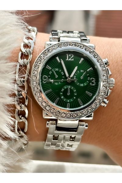 İSTLİV Women's Silver Green Dial Steel Case Rhinestone Analog Classic Wrist Watch (Bracelet Not Included in Price)