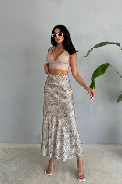 Ortaya Çık Fusta midi din satin cu model leopard