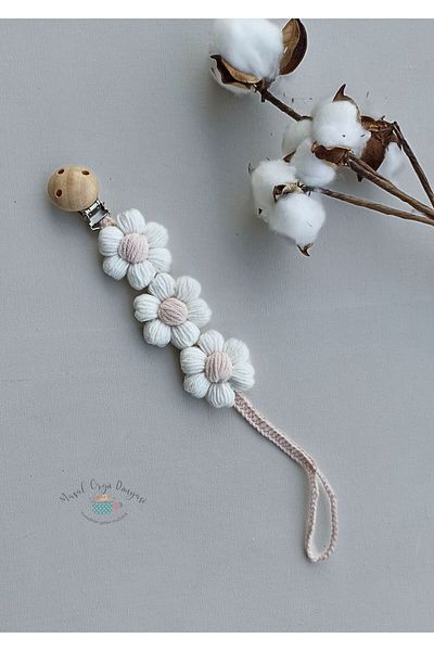 Masal Örgü Dünyası Puf Papatyam Pacifier Strap/ Chain New Collection from Natural Strings