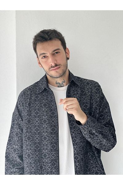 Retrobird Ανδρικό μπουφάν ζακέτα με φερμουάρ Oversize Ανδρικό ανθρακί