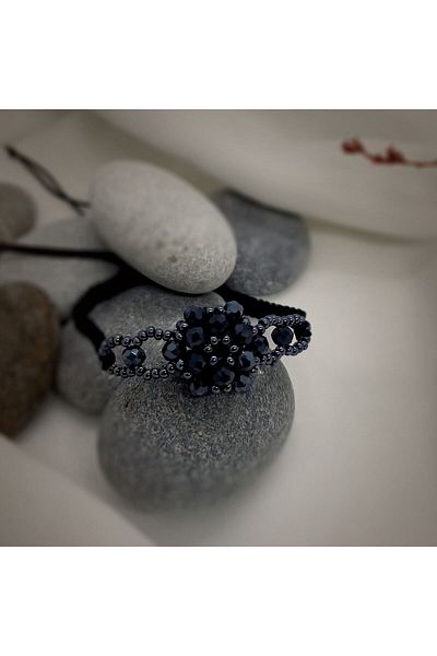 Sam Smoked Cevşen Bracelet / Knitting Thread / Handcrafted Crystal Bead Knitted /