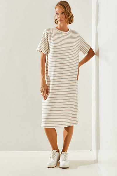 Bianco Lucci 60251344   Model Rochie Seersucker Damă în dungi