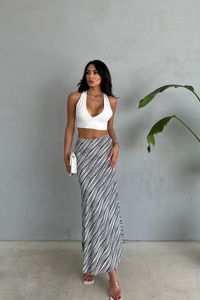 Ortaya Çık Fusta cu model zebră din satin lungime midi