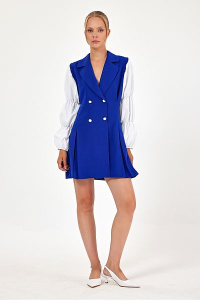 Amorti Saks Blue Balloon Sleeve Women's Jacket Dress