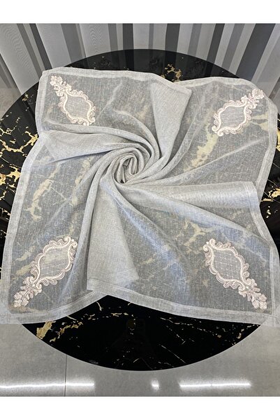 Guzcahome Düz Keten Otantik Özel Nakışlı Masa Örtüsü 100×100 cm