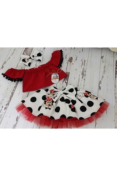NA ADDESIGN Girl's Mickey Mouse Printed Tulle Skirt Blouse Set