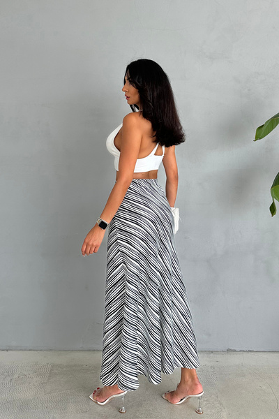 Ortaya Çık Satin Midi Length Zebra Patterned Skirt