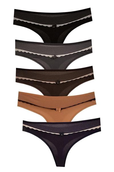Nicoletta Women's Panties Thong Lace Pack of 5 Large Size Navy