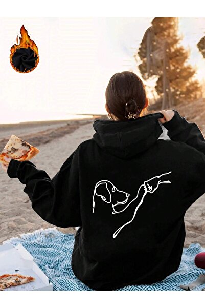 Deocept سويت شيرت كبير الحجم بغطاء للرأس - مطبوع عليه صديق للكلاب