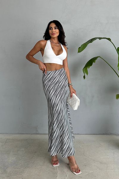 Ortaya Çık Fusta cu model zebră din satin lungime midi