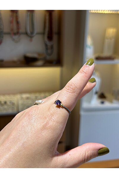 Luna Ametist Doğal Taşlı Minimal Gümüş Yüzük