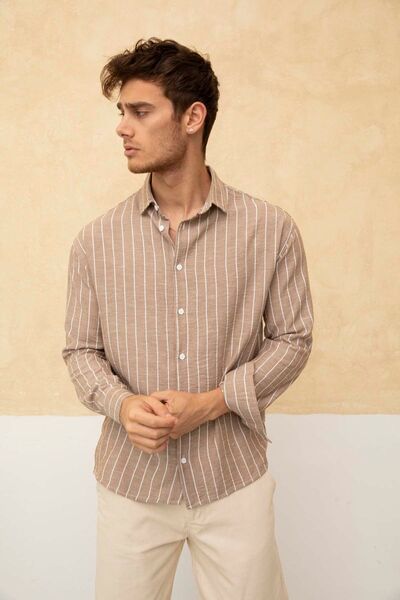 COOL TARZ Ανδρικό πουκάμισο MINK-WHITE Relax Fit Line με λεπτομέρειες