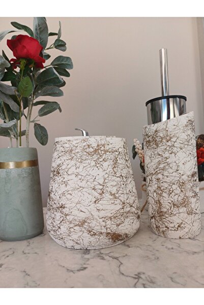 betonmall Σετ μπάνιου από σκυρόδεμα 4 τεμαχίων Golden Effect Βούρτσα τουαλέτας Κάδος απορριμμάτων Βούρτσα τουαλέτας