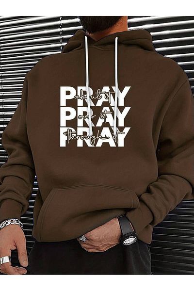 AMMA Φούτερ με κουκούλα Unisex Oversize - Pray Printed, Χειμερινό φούτερ με 3 κλωστές