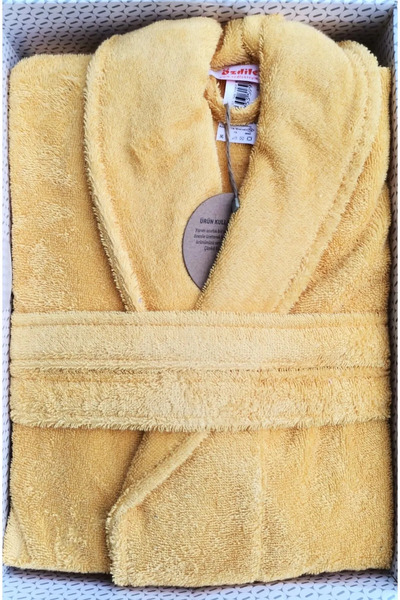 Özdilek Gold Colored Size XL Colourist Shawl Collar Bathrobe - 100% Cotton