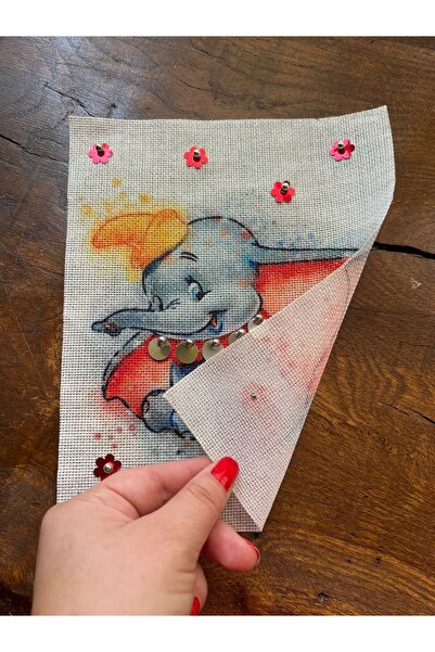 Gönülden Tasarım Slamnata tkanina sa šljokicama - izvezena aplikacija 23x19 cm