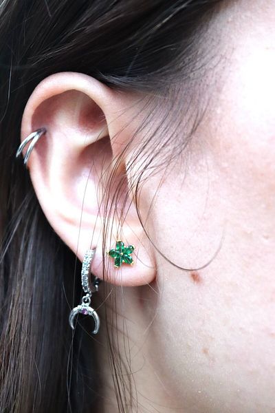 agbtasarım Emerald Zircon Stone - Helix Lobe Nostril Tragus Cartilage Nose Ear Piercing