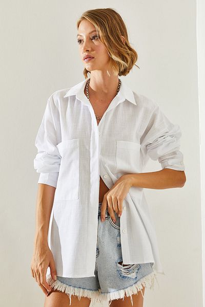 Bianco Lucci Damen Leinenhemd - Doppeltasche, Modell 8157 60251456