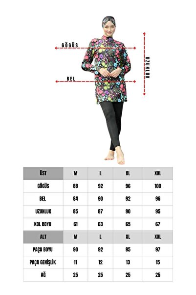 DONEX 1209 Tam Kapalı Pedli Likralı Tesettür Mayo