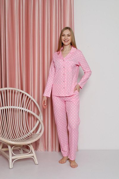 AHENGİM Single Jersey Polka Dot Women's Pajama Set - Long Sleeve, Pocket and Seasonal