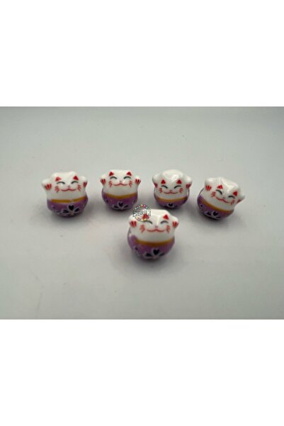 Ebruli Boncuk 14,56 mm Purple Luck Cat 5 bucăți din ceramică cu model pentru ...