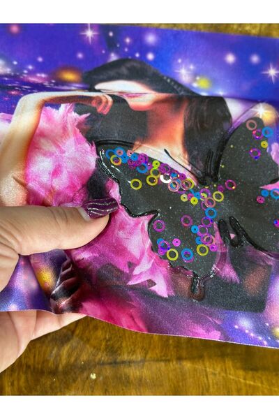 Gönülden Tasarım Fluture cu paiete în mișcare 3D - Cusut cu armă pentru fete 23x19 CM