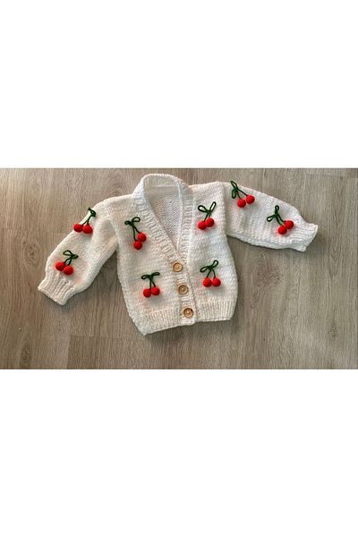 Hobihanem Tuhafiye Hand Knitted Cherry Baby Cardigan