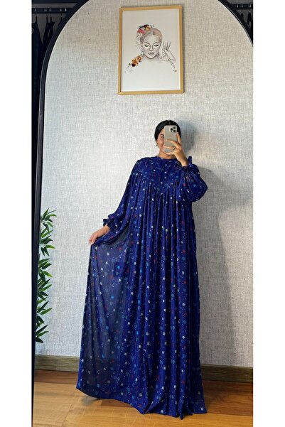 vestimenta Şifon Elbise Yıldız Desenli Simli Mavi renk