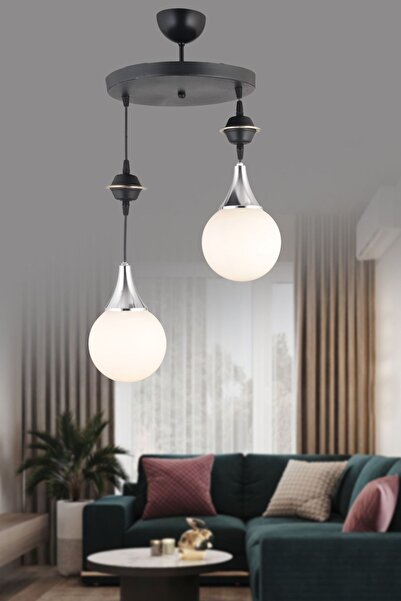 Genel Markalar Sarkıt Tepsi Siyah 2'li Beyaz Glop Top Camlı Krom Aşağı Bakan ...