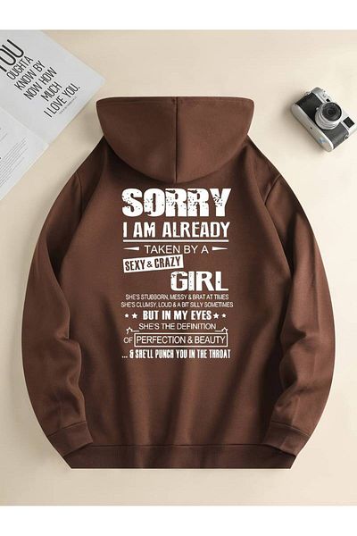 AMMA Unisex Oversize Χειμερινό φούτερ με κουκούλα - 3 κλωστές, εκτύπωση 'Sorry I Am Already Printed'