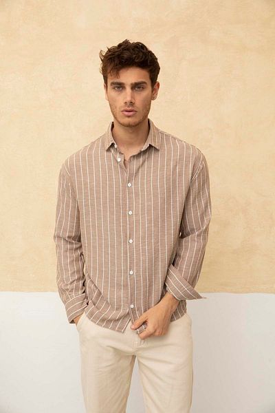 COOL TARZ Ανδρικό πουκάμισο MINK-WHITE Relax Fit Line με λεπτομέρειες