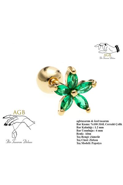 agbtasarım Emerald Zircon Stone - Helix Lobe Nostril Tragus Cartilage Nose Ear Piercing