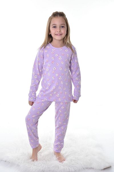 bunny hopp Floral Patterned Corded Girl's Pajama Set - 100% Cotton, Long Sleeve