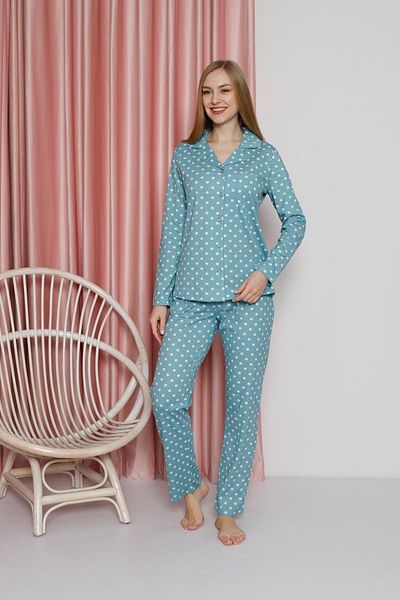 AHENGİM Single Jersey Polka Dot Women's Pajama Set - Long Sleeve, Pocket and Seasonal