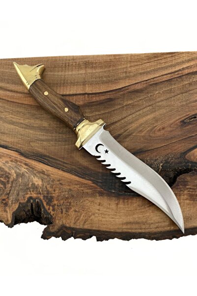 ACW Arts Küçük Kurt Başlı Kamp Outdoor Bıçağı, Kök Ceviz Sap ve 4116 Alman Serisi Çelik,Özel Deri Kılıf