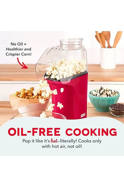 Dash Hot Air Popcorn Popper Maker with Measuring Cup, 16 cups, Red