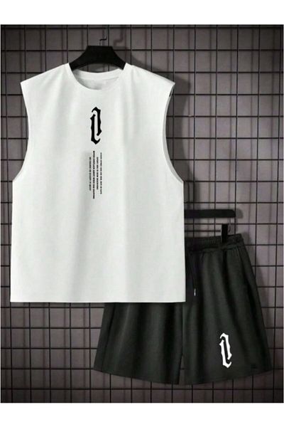 MOONBULL Men's Oversize Sleeveless T-shirt and Shorts Set - Vertical Printed