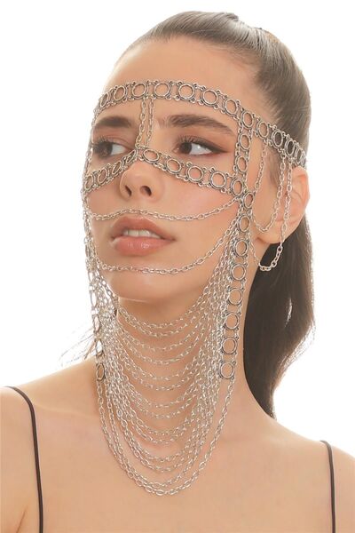 LABALABA Kadın Antik Gümüş Kaplama Zincirli Etnik Tasarım El Yapımı Peçe, Yüz Zinciri