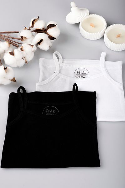 PİNUPTEX Black-White 2-Piece 100% Cotton String Strap Children's Undershirt