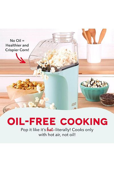 Dash Hot Air Popcorn Popper Maker with Measuring Cup, 16 cups, Aqua