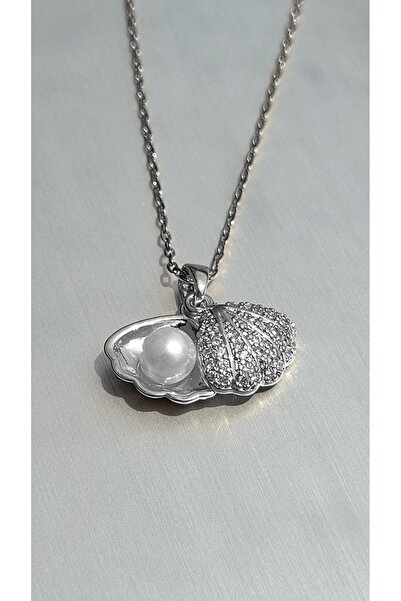 Satürn Silver Kuyumculuk قلادة من اللؤلؤ الصلب على شكل صدفة البحر - لا تشويه