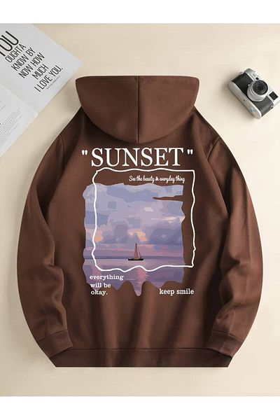AMMA Unisex Oversize Sunset Φούτερ με κουκούλα - Χειμερινό φούτερ με 3 νήματα