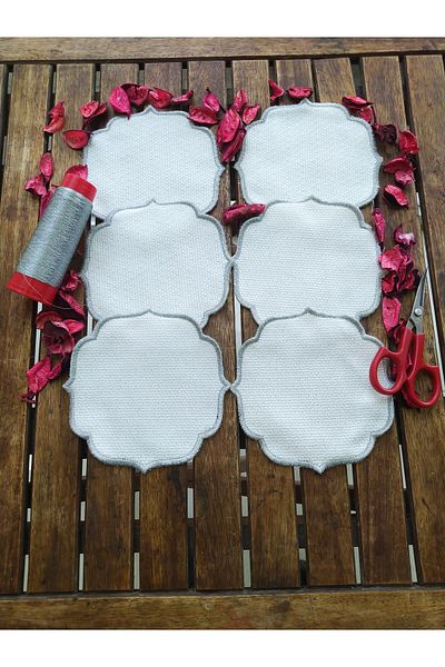 GNR 6 Pieces Silver Embroidered Thick Fabric Cocktail Serving Napkin