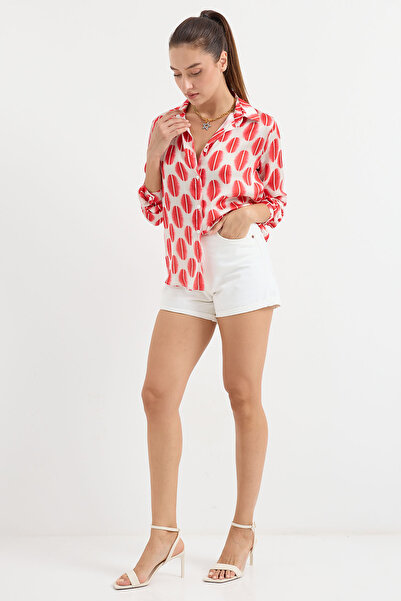 Bigdart 3964 Hafif Dökümlü Saten Gömlek - B.Kırmızı