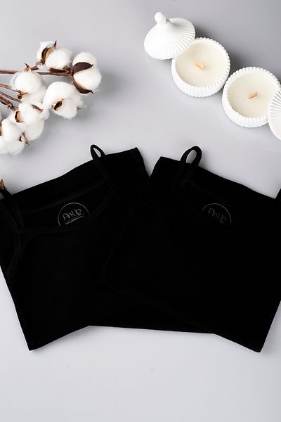 PİNUPTEX 3-Piece Black Children's Undershirt - 100% Cotton, Rope Strap