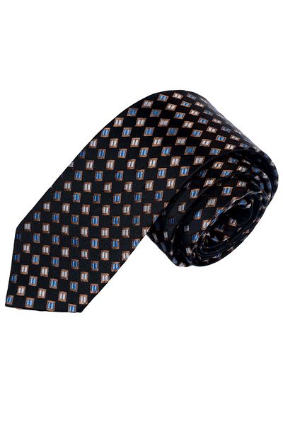 Exve Exclusive Black and Brown Cream Checked Jacquard Woven Handcrafted Tie